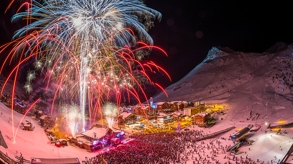 Tignes at New Year with Fireworks